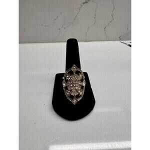 Vintage Style Rhinestone Statement Ring Size 8.5 Gold Tone Gothic Cocktail